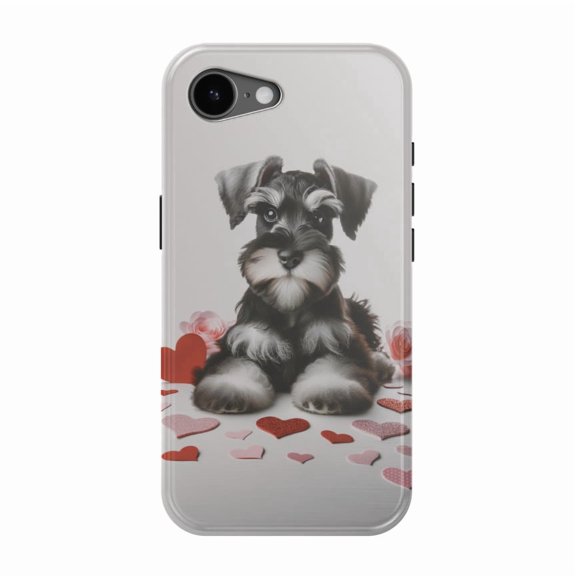 DistinctInk MagSafe Tough Case for iPhone 17e (6.1") - Valentine's Day Miniature Schnauzer Puppy - Shockproof Drop Protection MagSafe Compatible Cover