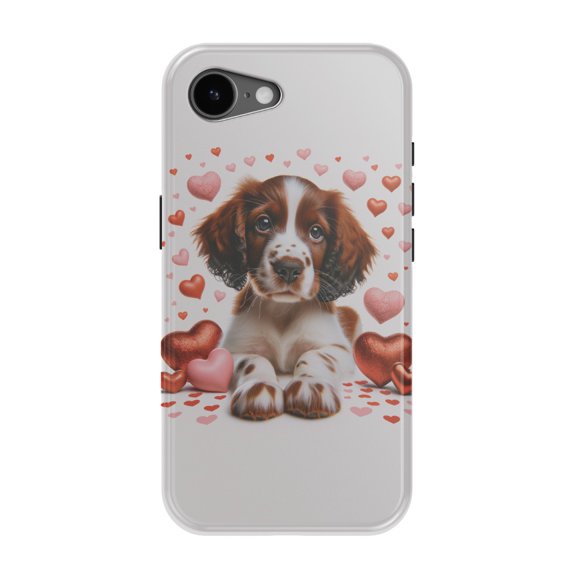 DistinctInk MagSafe Tough Case for iPhone 17e (6.1") - Valentine's Day Welsh Springer Spaniel Puppy - Shockproof Drop Protection MagSafe Compatible Cover