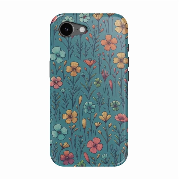 DistinctInk MagSafe Tough Case for iPhone 17e (6.1") - Vibrant Spring Blossoms on Teal Background - Shockproof Drop Protection MagSafe Compatible Cover