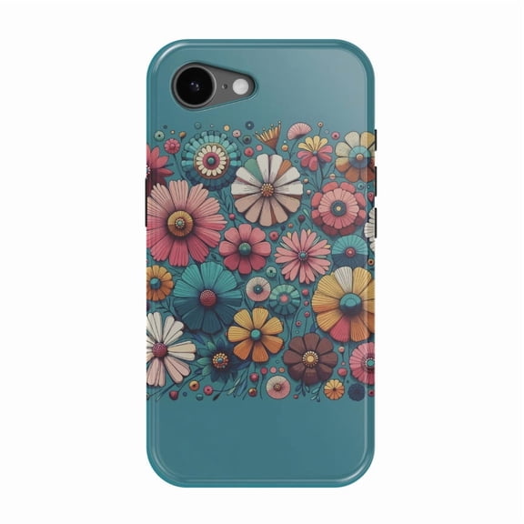 DistinctInk MagSafe Tough Case for iPhone 17e (6.1") - Vibrant Spring Flowers Against Teal Background - Shockproof Drop Protection MagSafe Compatible Cover