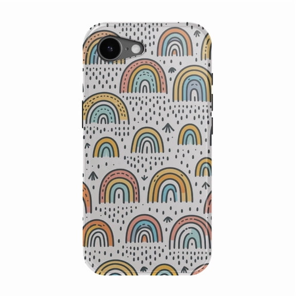 DistinctInk MagSafe Tough Case for iPhone 17e (6.1") - Whimsical Harmony: Vibrant, Hand-Drawn Rainbow Patterns - Shockproof Drop Protection MagSafe Compatible Cover