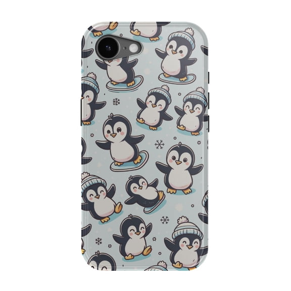 DistinctInk MagSafe Tough Case for iPhone 17e (6.1") - Whimsical Waddlers: Adorable Cartoon Penguin Pattern - Shockproof Drop Protection MagSafe Compatible Cover