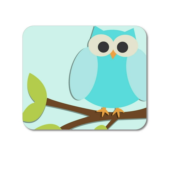 DistinctInk Mouse Pad - 1/4" Foam Rubber - Blue Owl Cartoon