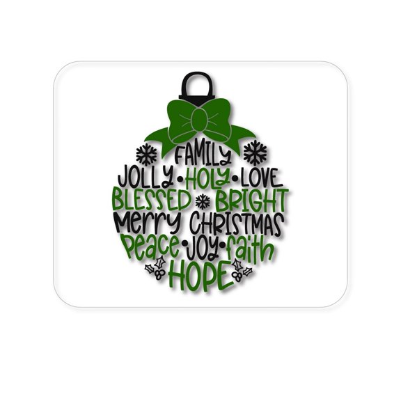 DistinctInk Mouse Pad - 1/4" Foam Rubber - Christmas Words Ornament Black Green