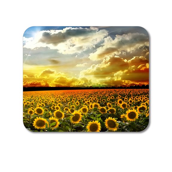 DistinctInk Mouse Pad - Green Blue Yellow Sunflowers - 1/4 inch Foam Rubber, Non-Slip