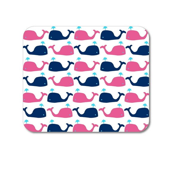 DistinctInk Mouse Pad - 1/4" Foam Rubber - Pink Navy Cartoon Whales