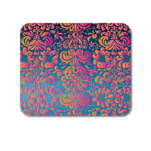 DistinctInk Mouse Pad - Pink Orange Blue Flower Floral - 1/4 inch Foam Rubber, Non-Slip