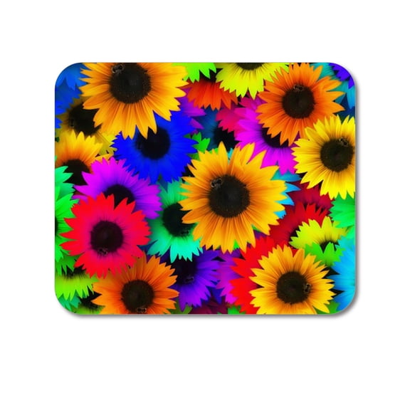 DistinctInk Mouse Pad - Red Green Yellow Sunflowers - 1/4 inch Foam Rubber, Non-Slip