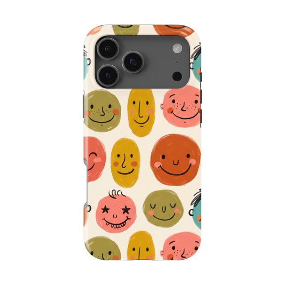 DistinctInk Smiley Face Tough Case for iPhone 17 Pro - MagSafe Compatible, 2-Layer Shockproof Cover