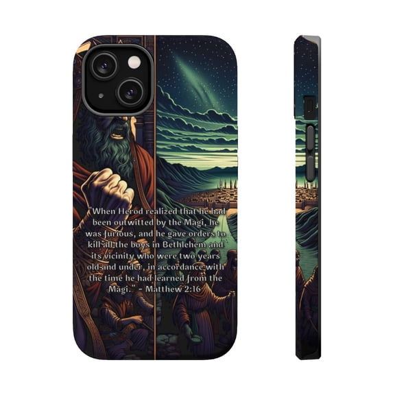 DistinctInk Tough Case for Apple iPhone 13 (6.1" Screen), Compatible with MagSafe Charging - "Herod's Furious Order: Massacre of Bethlehem's Innocent Children - Matthew 2:16"