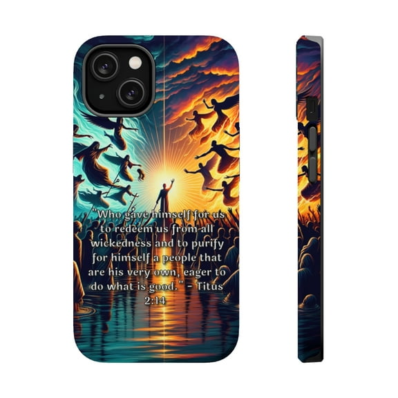 DistinctInk MagSafe Tough Case for Apple iPhone 13 (6.1" Screen) - Redemption and Purification: Titus 2:14 Scripture Reflection - Shockproof Protection