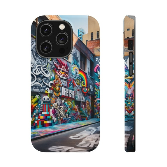 DistinctInk MagSafe Tough Case for Apple iPhone 13 Pro (6.1" Screen) - Colorful Urban Masterpiece: Bursting Life on Concrete Canvas - Lightweight Grip