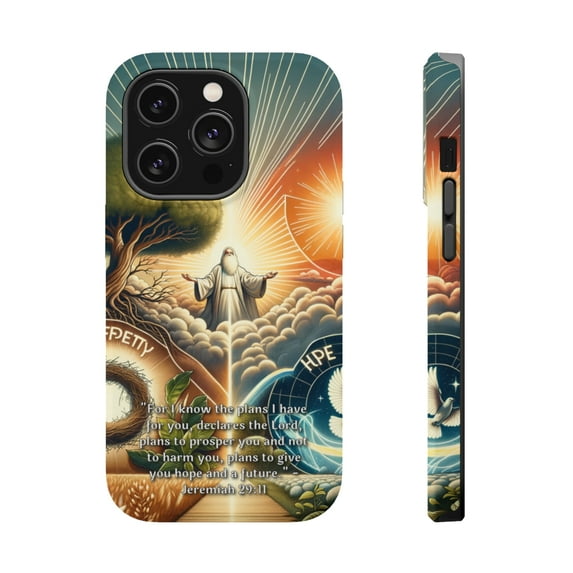 DistinctInk MagSafe Tough Case for Apple iPhone 13 Pro (6.1" Screen) - For I Know the Plans: Jeremiah 29:11 Offers Hope and Prosperity - Tempered Glass Back