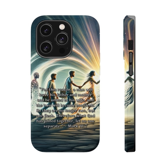 DistinctInk MagSafe Tough Case for Apple iPhone 13 Pro (6.1" Screen) - Mark 10:7: God's Unbreakable Union Between Husband and Wife - Slim Profile Design
