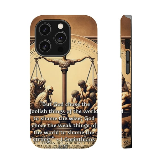 DistinctInk Tough Case for Apple iPhone 13 Pro MAX (6.7" Screen), Compatible with MagSafe Charging - "1 Corinthians 1:27 - God's Surprising Choice of Foolishness"