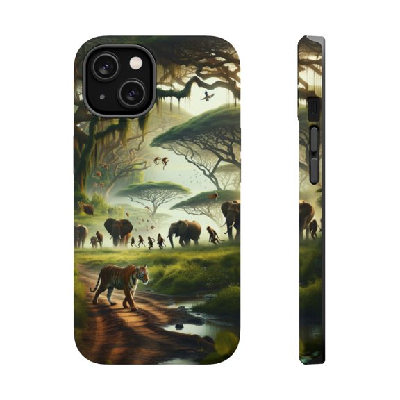 DistinctInk Tough Case for Apple iPhone 14 PLUS (6.7" Screen), Compatible with MagSafe Charging - "Bengal Tiger Reigns Supreme in Vibrant South Asian Jungle"