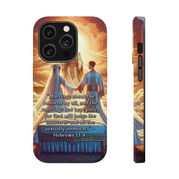 DistinctInk MagSafe Tough Case for Apple iPhone 14 Pro (6.1" Screen) - Honoring Marriage: Hebrews 13:4 Emphasizes Purity and Accountability - Shockproof Protection