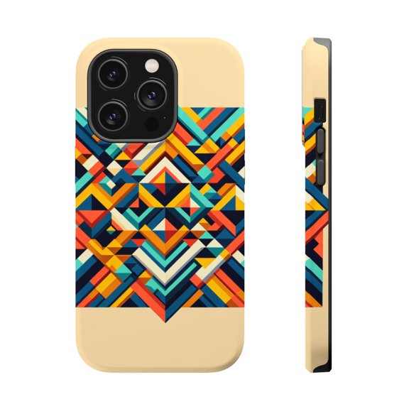 DistinctInk MagSafe Tough Case for Apple iPhone 14 Pro (6.1" Screen) - Vibrantly Geometric: A Stunning 3D Tessellation of Colorful Shapes - Lightweight Grip