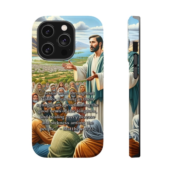 DistinctInk MagSafe Tough Case for Apple iPhone 14 Pro Max (6.7" Screen) - Matthew 4:23 - Shockproof Protection