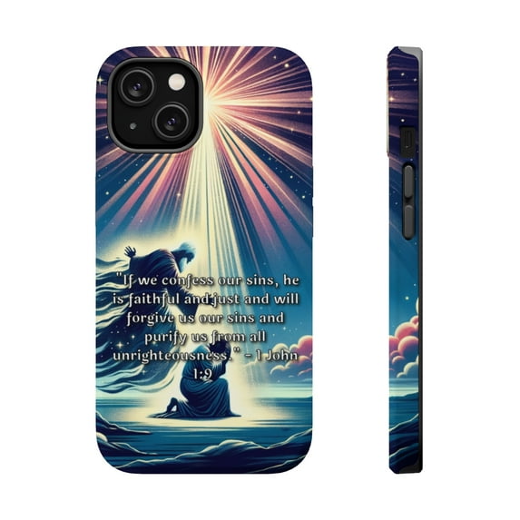DistinctInk MagSafe Tough Case for Apple iPhone 15 (6.1" Screen) - Confession and Redemption - Raised Bezel Screen Guard
