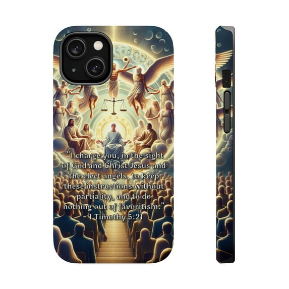 DistinctInk Tough Case for Apple iPhone 15 PLUS (6.7" Screen), Compatible with MagSafe Charging - Keeping God's Instructions: 1 Timothy 5:21 (Biblical Verse)