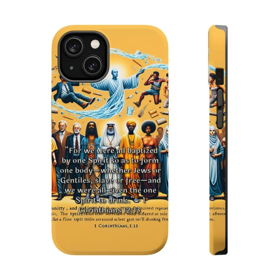 DistinctInk Tough Case for Apple iPhone 15 PLUS (6.7" Screen), Compatible with MagSafe Charging - "Unity through Baptism: 1 Corinthians 12:13 Explained"