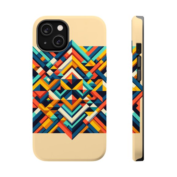 DistinctInk MagSafe Tough Case for Apple iPhone 15 Plus (6.7" Screen) - Vibrantly Geometric: A Stunning 3D Tessellation of Colorful Shapes - Lightweight Grip