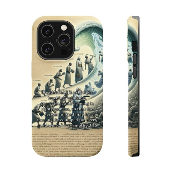 DistinctInk MagSafe Tough Case for Apple iPhone 15 Pro Max (6.7" Screen) - Empowering Faithful Servants: 2 Timothy 3:16 for Christian Education - Raised Bezel Screen Guard