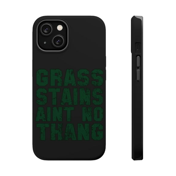DistinctInk MagSafe Tough Case for Apple iPhone 13 (6.1" Screen) - Grass Stains Ain't No Thang - Wireless Charging Compatible