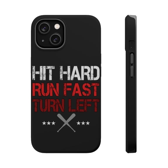 DistinctInk MagSafe Tough Case for Apple iPhone 13 (6.1" Screen) - Hit Hard Run Fast Turn Left Baseball - Shockproof Protection