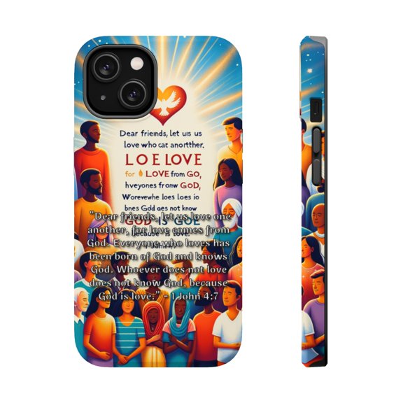 DistinctInk Tough Case for Apple iPhone 13 (6.1" Screen), Compatible with MagSafe Charging - "Love: A Divine Gift - 1 John 4:7"