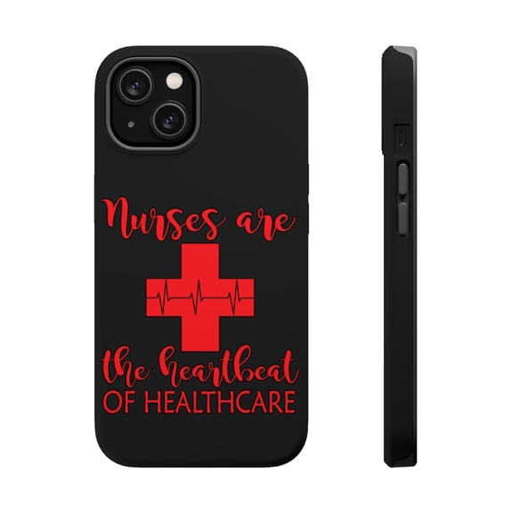 DistinctInk MagSafe Tough Case for Apple iPhone 13 (6.1" Screen) - Nurses Are The Heartbeat of Healthcare - Raised Bezel Screen Guard