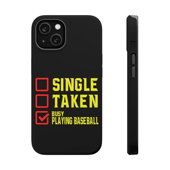 DistinctInk MagSafe Tough Case for Apple iPhone 13 (6.1" Screen) - Single Taken Busy Playing Baseball - Tempered Glass Back