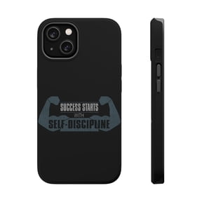 DistinctInk MagSafe Tough Case for Apple iPhone 13 (6.1" Screen) - Success Starts With Self Discipline - Raised Bezel Screen Guard