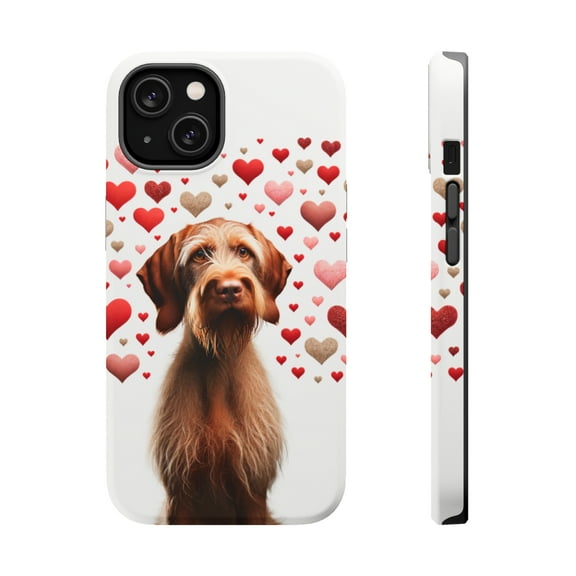 DistinctInk Tough Case for Apple iPhone 13 (6.1" Screen), Compatible with MagSafe Charging - Valentine's Day Wirehaired Vizsla
