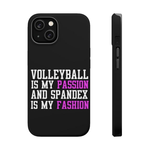DistinctInk MagSafe Tough Case for Apple iPhone 13 (6.1" Screen) - Volleyball is My Passion Spandex My Fashion - Tempered Glass Back