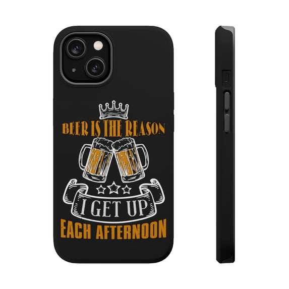 DistinctInk MagSafe Tough Case for Apple iPhone 13 Mini (5.4" Screen) - Beer Reason Get Up Afternoon - Tempered Glass Back