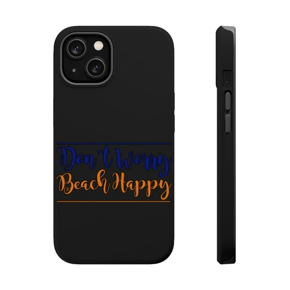DistinctInk MagSafe Tough Case for Apple iPhone 13 Mini (5.4" Screen) - Don't Worry, BEACH Happy - Tempered Glass Back