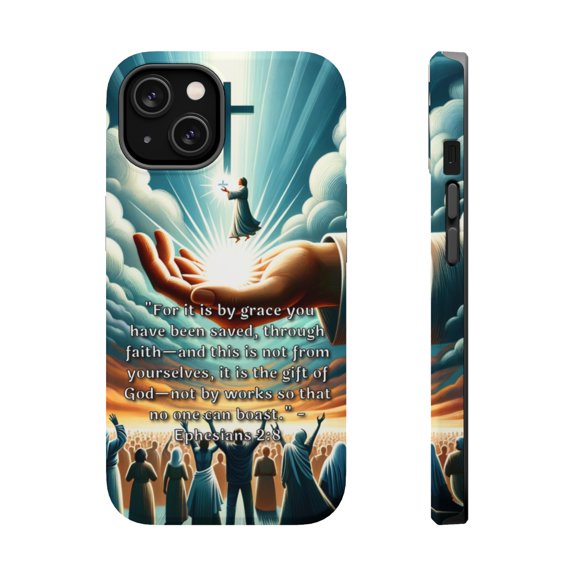 DistinctInk MagSafe Tough Case for Apple iPhone 13 Mini (5.4" Screen) - Saved by Grace, Not Works - Lightweight Grip