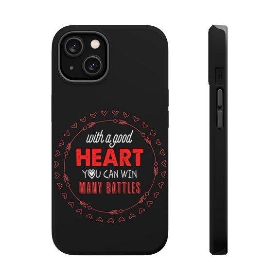 DistinctInk Tough Case for Apple iPhone 13 MINI (5.4" Screen), Compatible with MagSafe Charging - Good Heart Win Many Battles