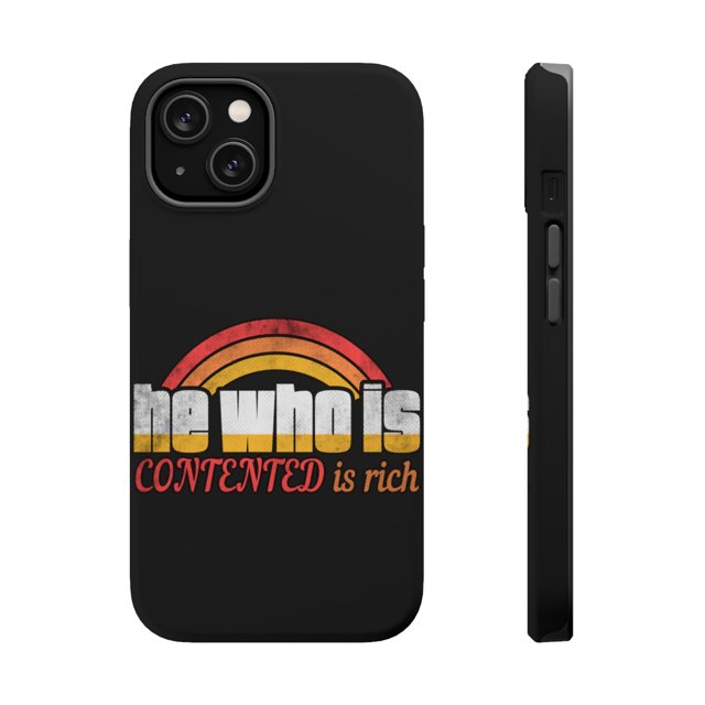 DistinctInk Tough Case for Apple iPhone 13 MINI (5.4" Screen), Compatible with MagSafe Charging - He Who Is Contented Is Rich