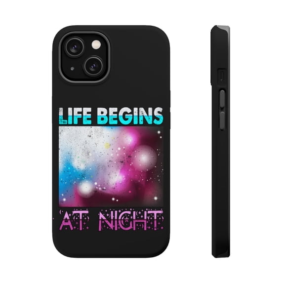 DistinctInk Tough Case for Apple iPhone 13 MINI (5.4" Screen), Compatible with MagSafe Charging - Life Begins At Night