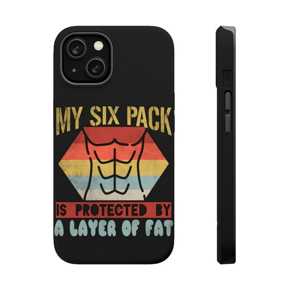 DistinctInk Tough Case for Apple iPhone 13 MINI (5.4" Screen), Compatible with MagSafe Charging - My Six Pack Protected By Fat