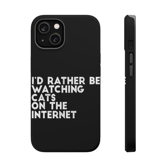 DistinctInk Tough Case for Apple iPhone 13 MINI (5.4" Screen), Compatible with MagSafe Charging - Rather Be Watch Cats On The Internet