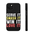 thumbnail image 1 of DistinctInk Tough Case for Apple iPhone 13 MINI (5.4" Screen), Compatible with MagSafe Charging - Serve It Smash It Win It Love It Tennis, 1 of 6