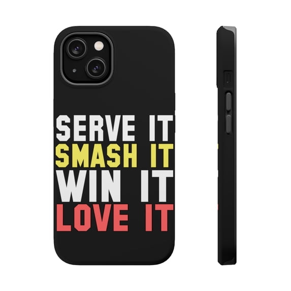 DistinctInk Tough Case for Apple iPhone 13 MINI (5.4" Screen), Compatible with MagSafe Charging - Serve It Smash It Win It Love It Tennis