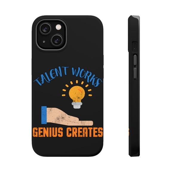 DistinctInk MagSafe Tough Case for Apple iPhone 13 Mini (5.4" Screen) - Talent Works Genius Creates - Raised Bezel Screen Guard