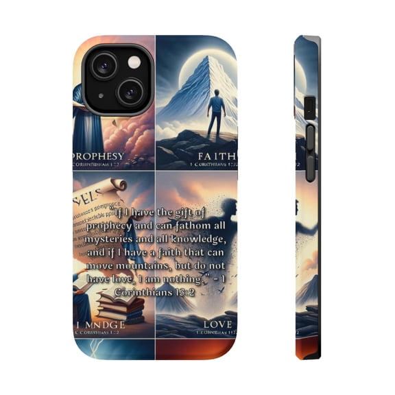 DistinctInk MagSafe Tough Case for Apple iPhone 13 Mini (5.4" Screen) - The Power of Love: 1 Corinthians 13:2 Unveiled - Lightweight Grip