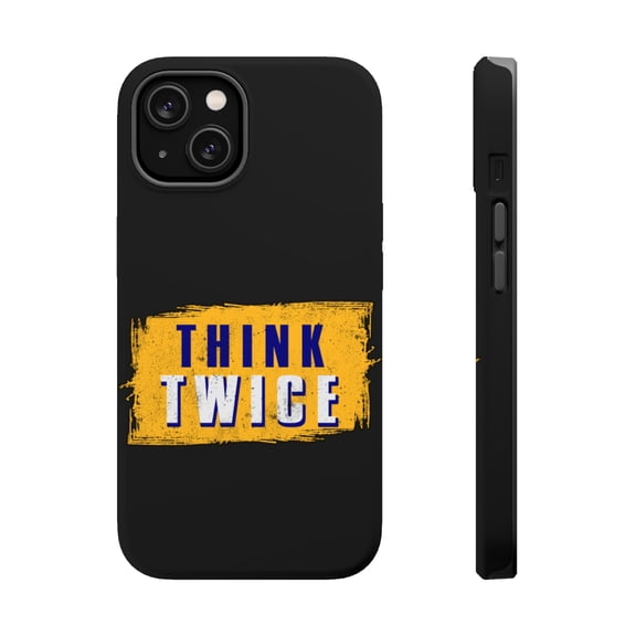 DistinctInk MagSafe Tough Case for Apple iPhone 13 Mini (5.4" Screen) - Think Twice - Tempered Glass Back