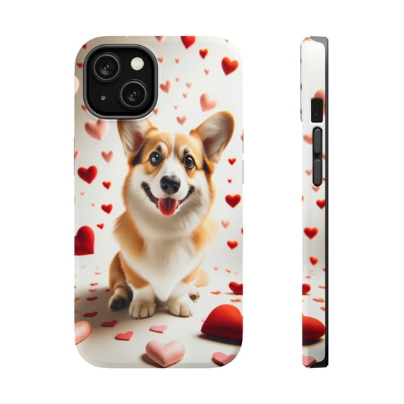 DistinctInk MagSafe Tough Case for Apple iPhone 13 Mini (5.4" Screen) - Valentine's Day Cardigan Welsh Corgi - Tempered Glass Back